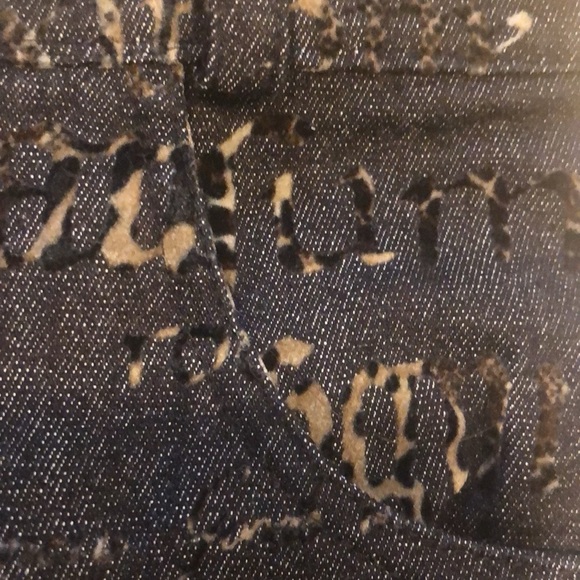 WALKING ART AUSTRALIA HIGH WAISTED LEOPARD PRINT LETTERING ON BLACK DENIM SZ 6 - Picture 6 of 15